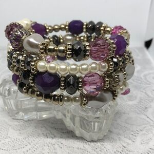 RETRO style bejeweled coil wrap bracelet colorful statement faux gemstone look.